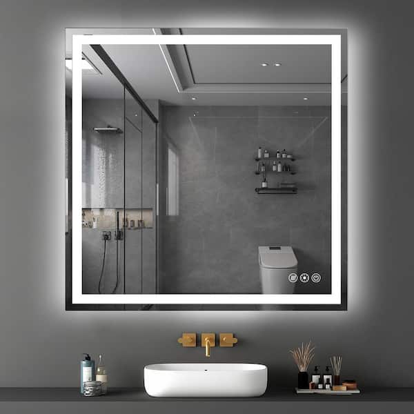 VANITII GLOBAL 35.5 in. W x 35.5 in. H Rectangular Frameless with Backlit and Front Lights Wall Bathroom Vanity Mirror in White