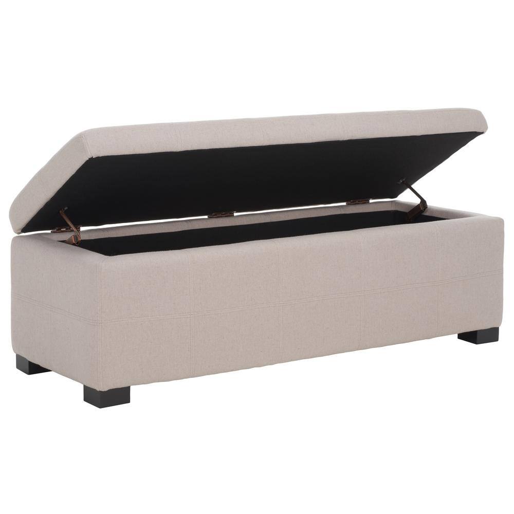 Large Beige Linen Tufted Storage Bench with Black Birch Wood