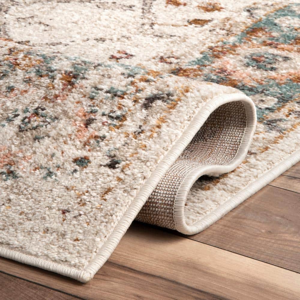 Cecil 10' x 14' Red and Beige Floral Synthetic Area Rug