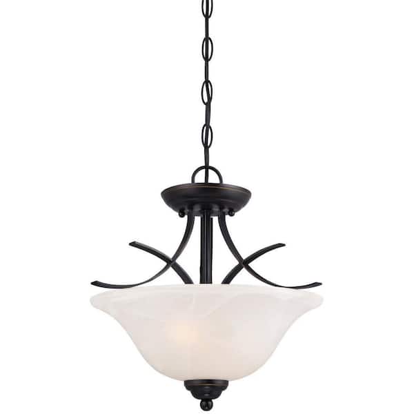Pacific Falls 2-Light Amber Bronze Convertible Pendant/Semi Flush Mount