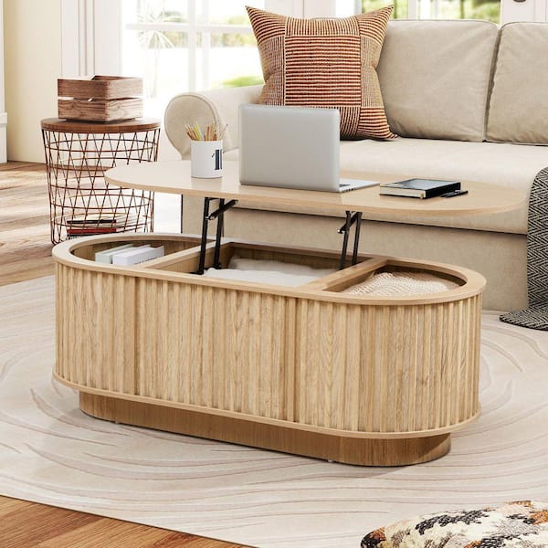 ATHMILE Square Strips Surround 43.3 in. Natural Oval MDF Sofa