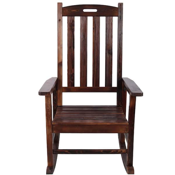 Unbranded Brown Wood Outdoor Rocking Chair, Porch Rocker Chair w/ Wide Seat and Tall Backrest, for Indoor/Outdoor, Patio, Backyard
