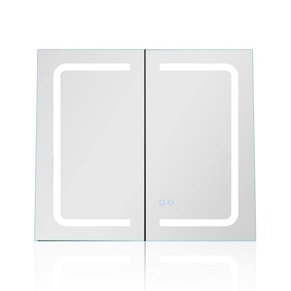 LED 31.5 in. W x 27.56 in. H Rectangular Aluminum Medicine Cabinet with Mir