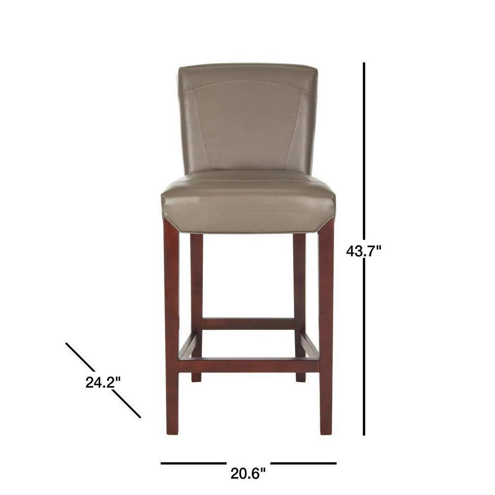 Clay Gray Leather and Wood Transitional Bar Stool