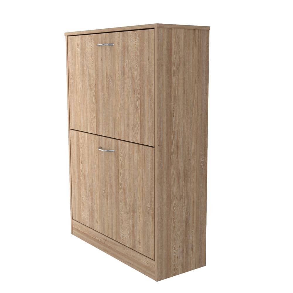 Amaretto Oak 12-Pair Shoe Storage Cabinet with Tilt-Out Drawers