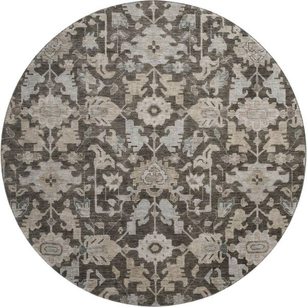 Mayfield Premium Machine Washable Abstract AMF2358 Chocolate 8 ft. x 8 ft. Round Rug