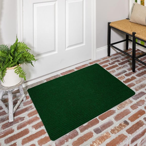 Striped Utility Mat Green Indoor/Outdoor 18 in. x 30 in. Utility Door Mat (2-Piece Set)