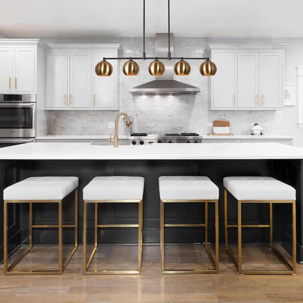 38.5 in. 5-Light Vintage Black Pendant Light for Kitchen Island, Transitional Brass-Plated Globe Shade Linear Chandelier