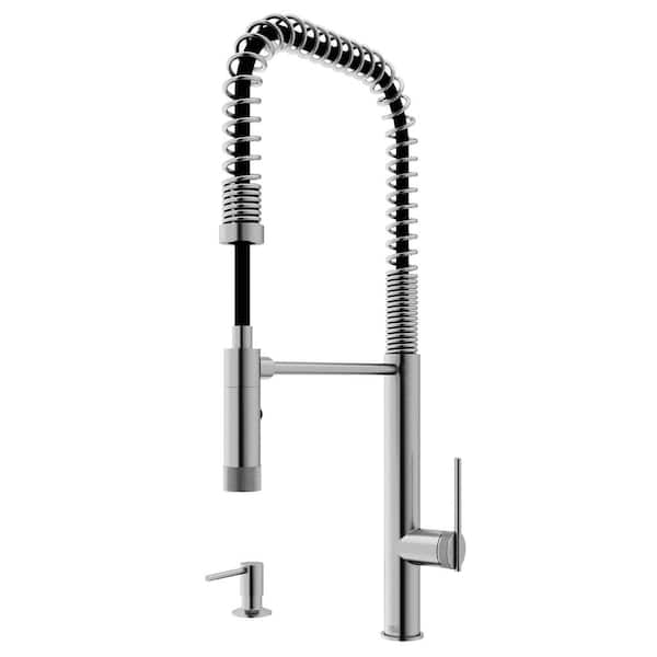 VIGO Sterling Single Handle Pull-Down Sprayer Kitchen Faucet Set with Soap Dispenser in Stainless Steel
