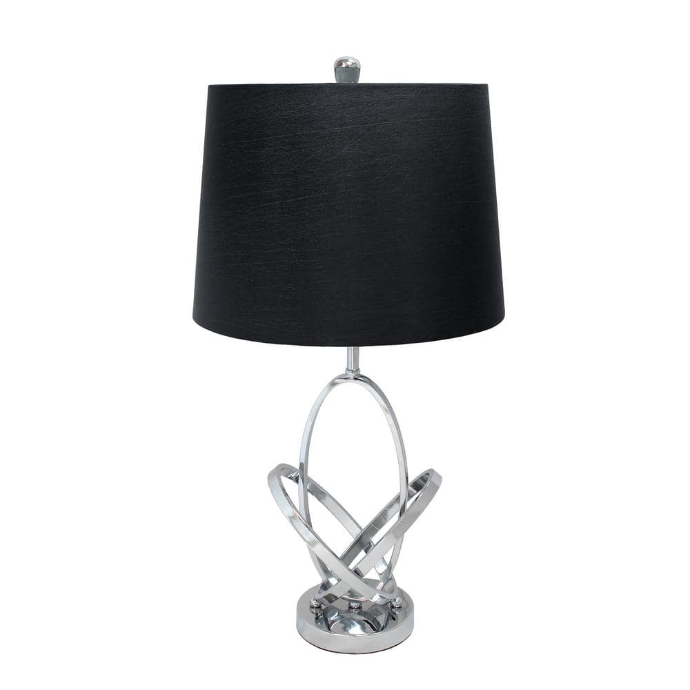 Modern Black and Chrome Sculptural Nightstand Lamp with Empire Shade