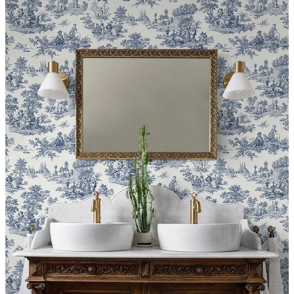 Navy Blue Chateau Toile Peel and Stick Wallpaper