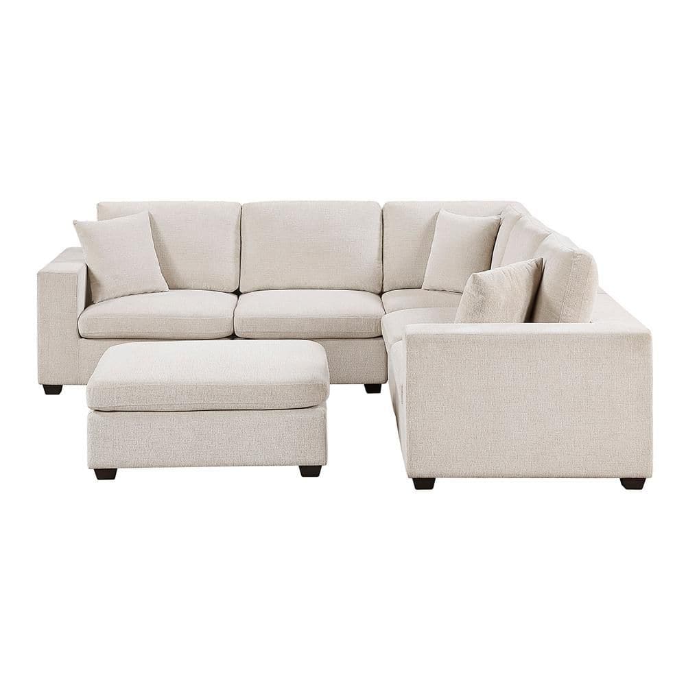 Patina 118 in. W Chenille Upholstery 6-Piece Modular Sectional Sofa with Ottoman in Beige