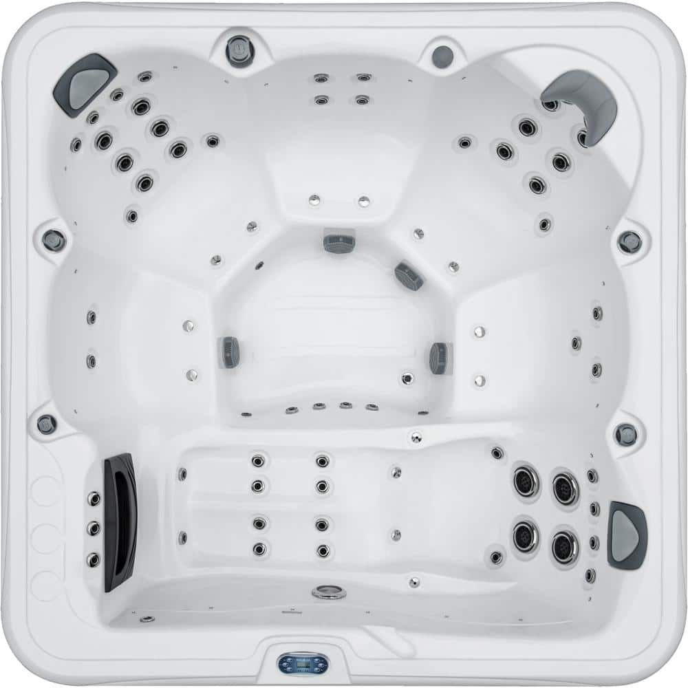 Scenic 6-Person Grey and White Rectangle Hot Tub with 69 Jets
