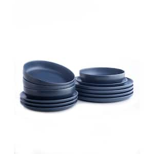 Macchio 12-Piece Blue Matte Stoneware Dinnerware Set (Service for 4)