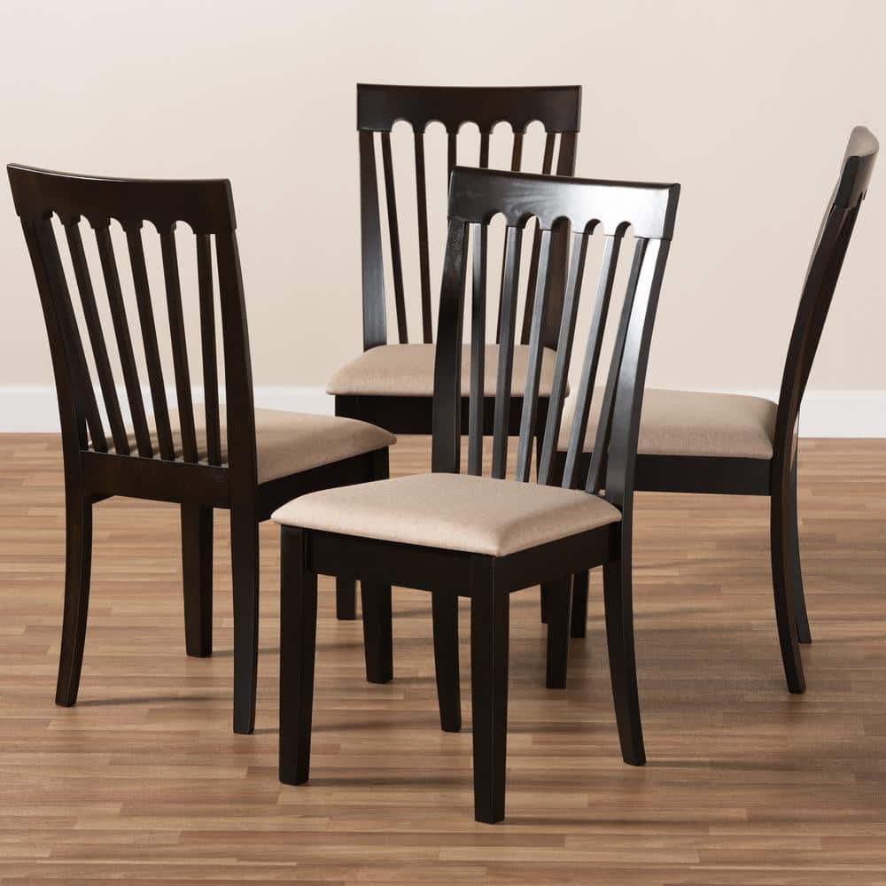 Minette Walnut Brown Wood & Sand Leather Upholstered Dining Chair