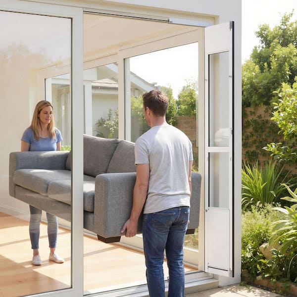 Adjustable Sliding Glass Dog Door, Aluminum Frame with Flap and Lock for Large Dogs, 75 7/8in. to 80 11/16in. Height
