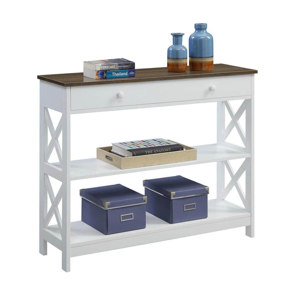 Oxford Driftwood White 40" Wood Console Table with Storage