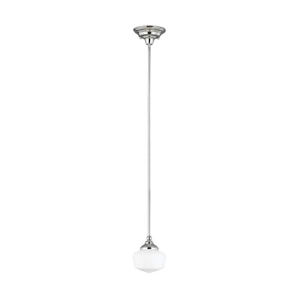 Generation Lighting Academy Small 6.75 in. W. x 7.5 in H. 1-Light Chrome Pendant with Satin White Glass Shade