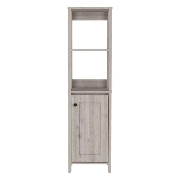 15.70 in. W x 15.70 in. D x 59.30 in. H Light Gray Particle Board Freestanding Linen Cabinet with 4-Shelf
