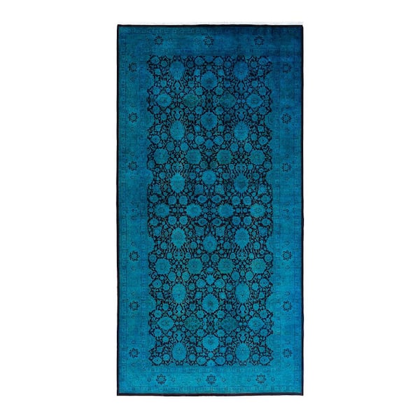 Overdyed Blue 6 ft. x 12 ft. Solid Wool Indoor Runner Rug