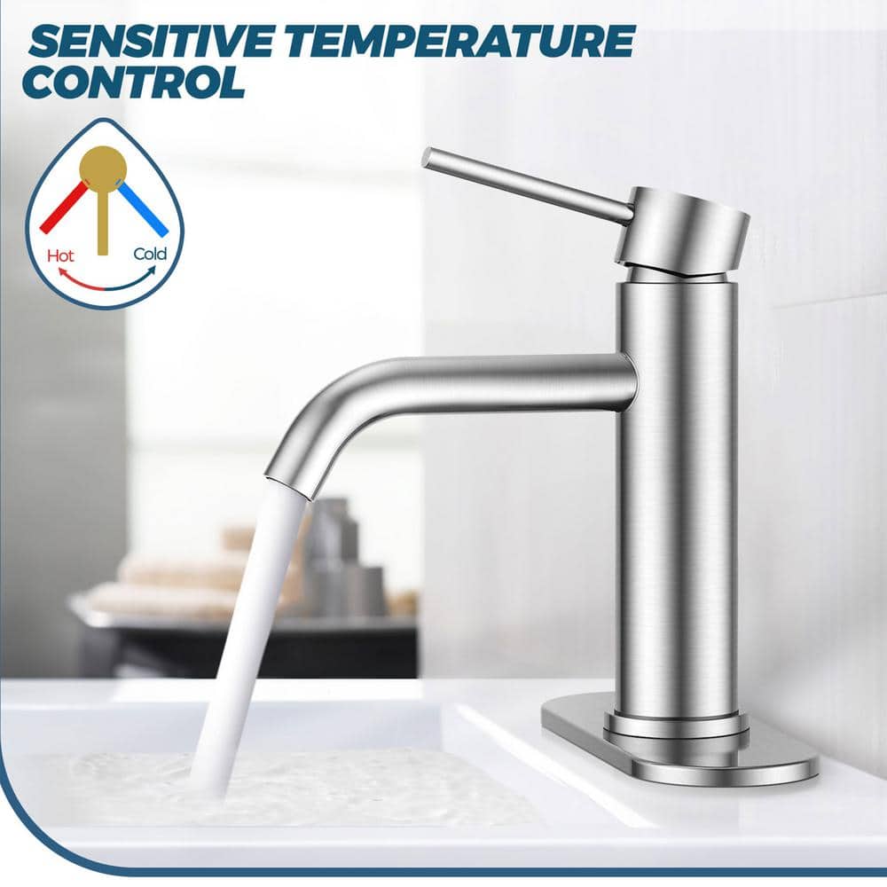 Brushed Nickel Single Handle Bathroom Faucet with Pop-Up Drain