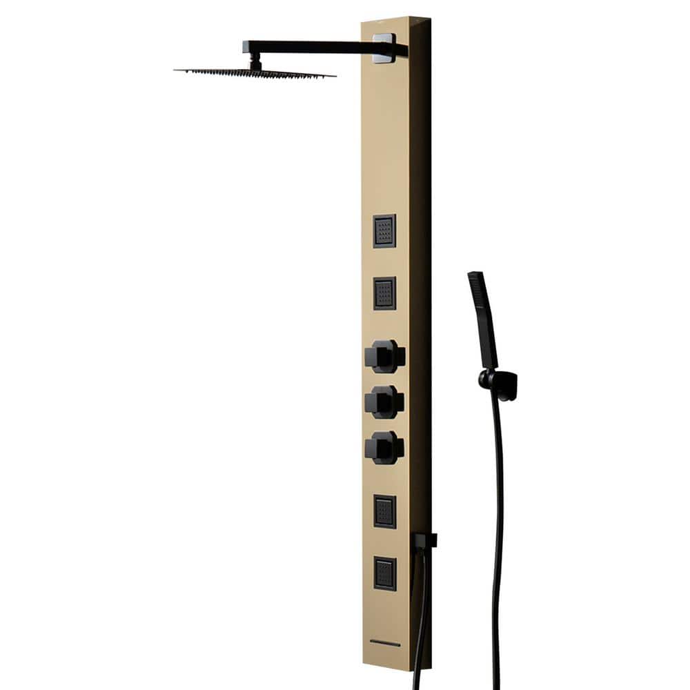 55'' Black and Gold Stainless Steel Shower Panel System