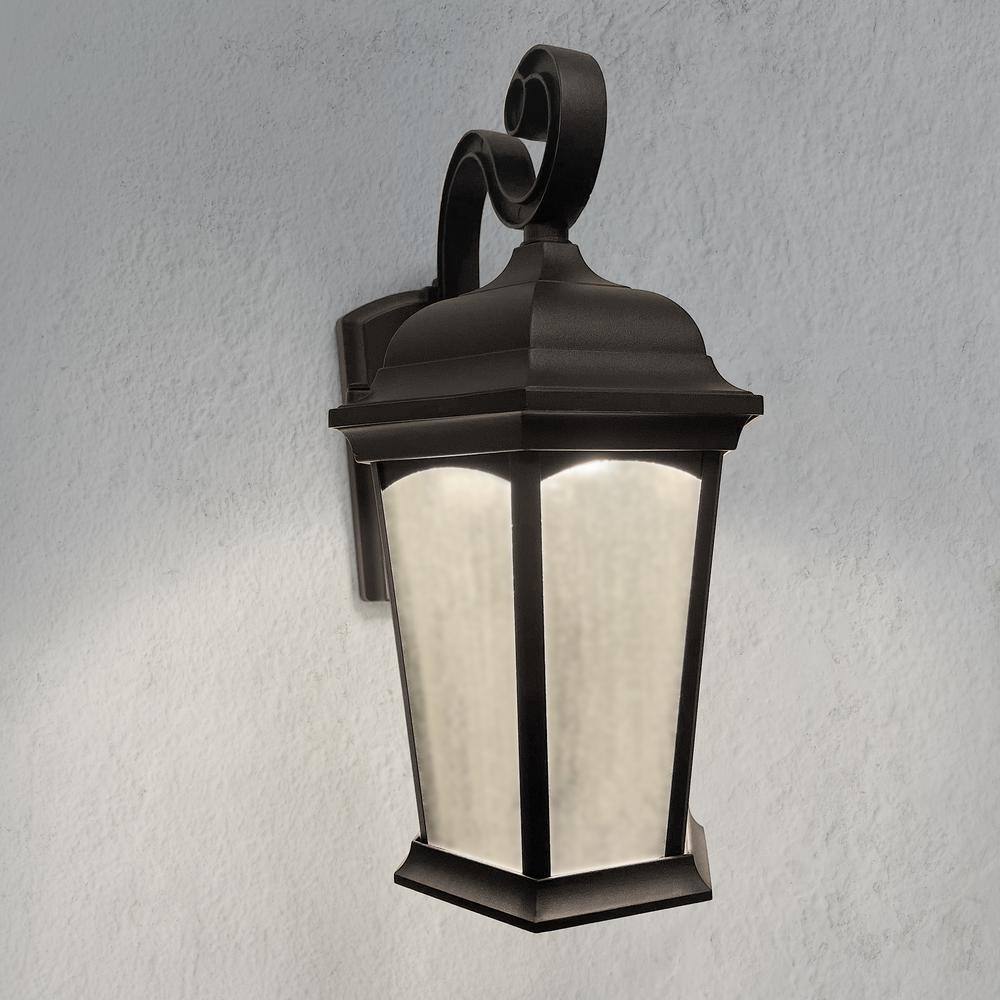 Bronze Matte Outdoor LED Lantern Sconce with Frosted Glass