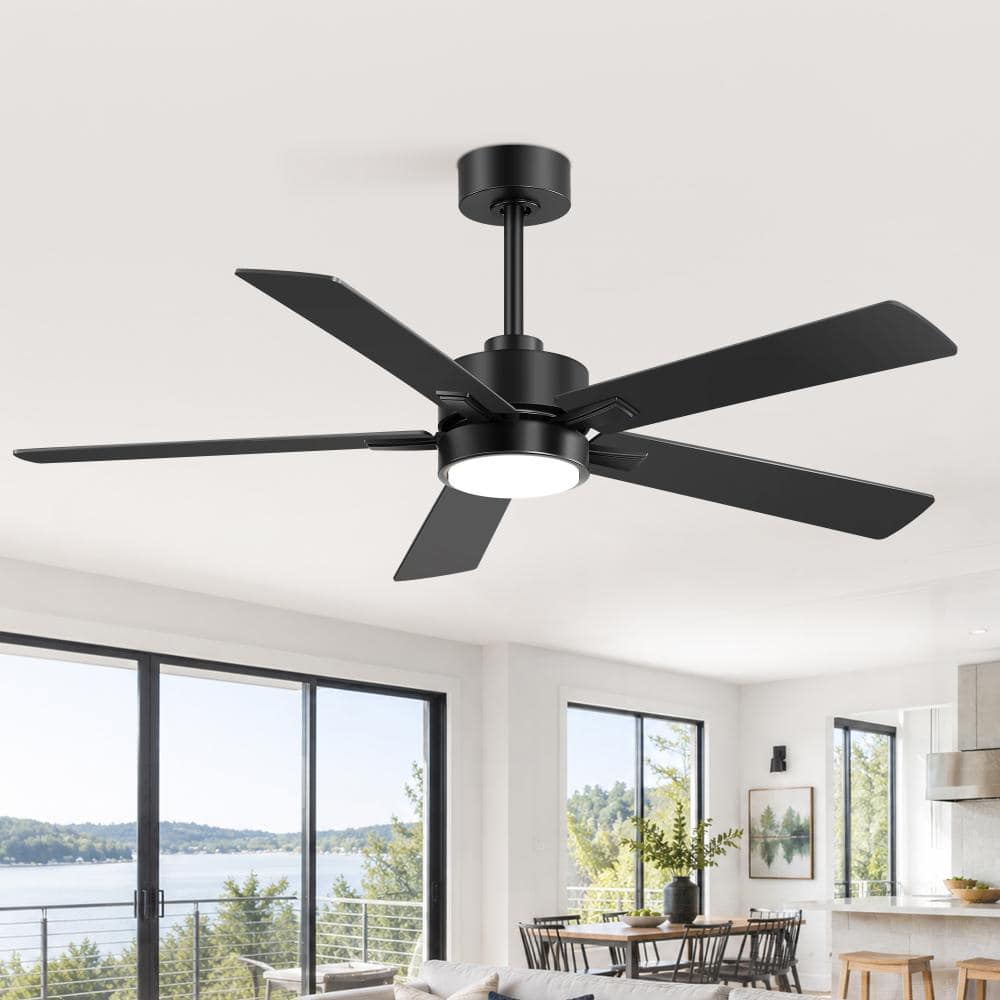 52 in. Integrated LED Indoor Matte Black Ceiling Fan 5 Blade with Light Kit and Remote Control price history on PriceWatchPro