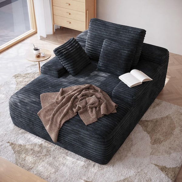 49.2 in. W x 67 in. D Square Arm Corduroy No Assembly Rectangle Sectional Sofa for Apartments in Black