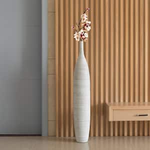 48 in. White Ribbed Design, Modern Decorative Bottle Shape Floor Vase