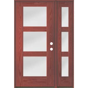 BRIGHTON Modern 50 in. x 80 in. 3-Lite Left-Hand/Inswing Satin Glass Redwood Stain Fiberglass Prehung Front Door RSL