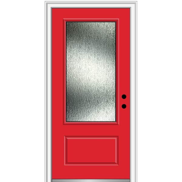 MMI Door Rain Glass 36 in. x 80 in. Left-Hand Inswing 3/4 Lite 1-Panel Painted Red Saffron Prehung Front Door on 6-9/16 in. Frame