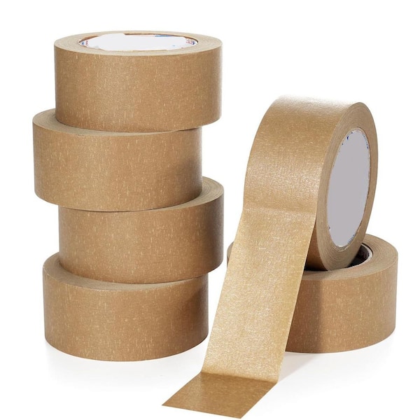 N/A Heavy Duty Kraft Paper Tape 2 in. x 43 yds. Writable Uncoated Brown Biodegradable Packing Tape 6 Rolls