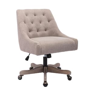 Brown Button Tufted Fabric Swivel Office Chair