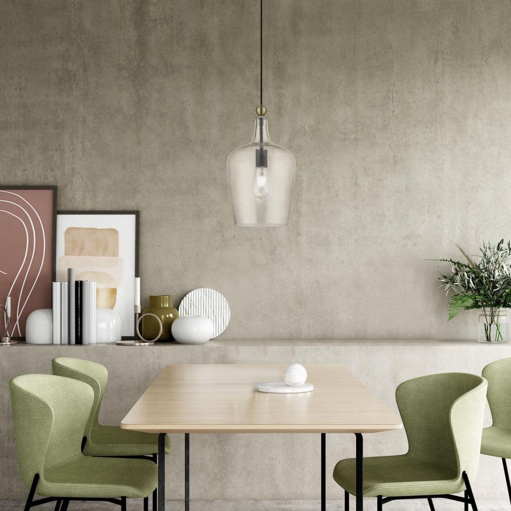 Avery Transitional Bronze Antique Brass Clear Glass Pendant Light