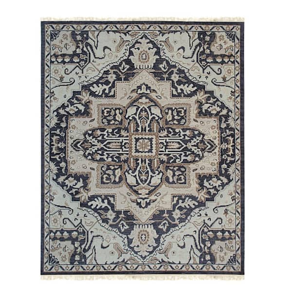 Charcoal 6 ft. x 9 ft. Hand-Knotted Wool Oriental Design Rug by, Luxurious for Adding Timeless Elegance, Area Rug