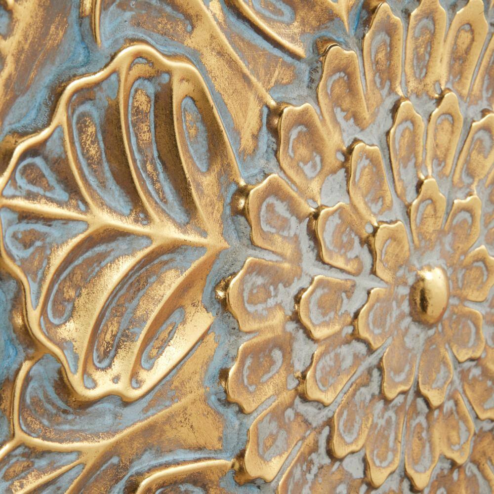 Gold Floral Embossed Iron Circular Wall Sculpture