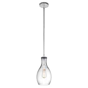 Everly 13.75 in. 1-Light Chrome Transitional Shaded Kitchen Pendant Hanging Light with Clear Glass