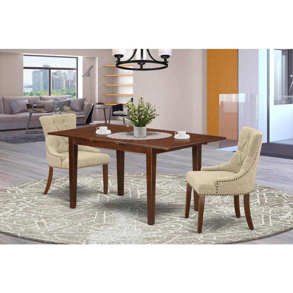 3-Piece Mahogany Finish Rectangular Solid Wood Top with Butterfly Leaf Dining Table Set