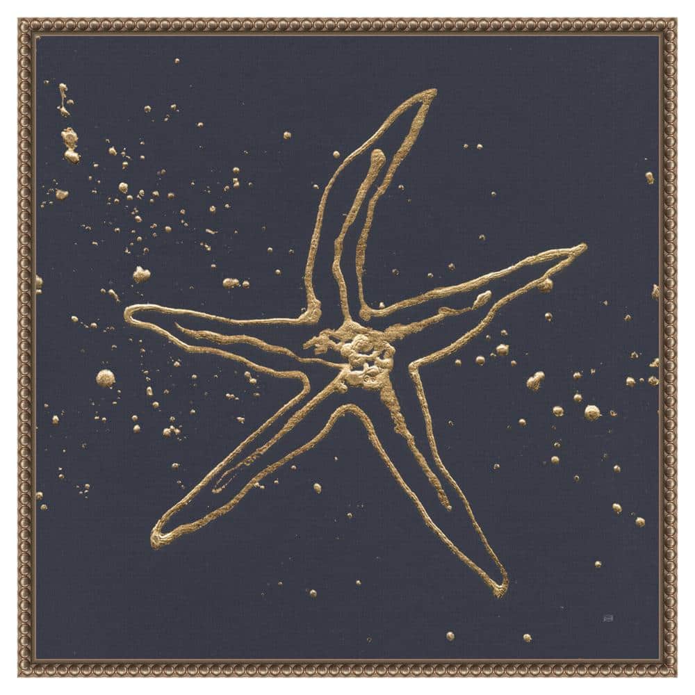 22"x22" Gold Starfish II Coastal Canvas Wall Art with Bronze Frame