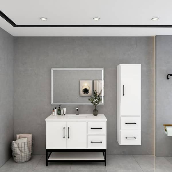 Victoria 42 in. W x 20 in. D x 35 in. H Single Sink Freestanding Frame Bath Vanity in Gloss White with White Acrylic Top