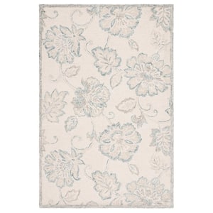 Micro-Loop Ivory/Blue Doormat 3 ft. x 5 ft. Abstract Floral Area Rug