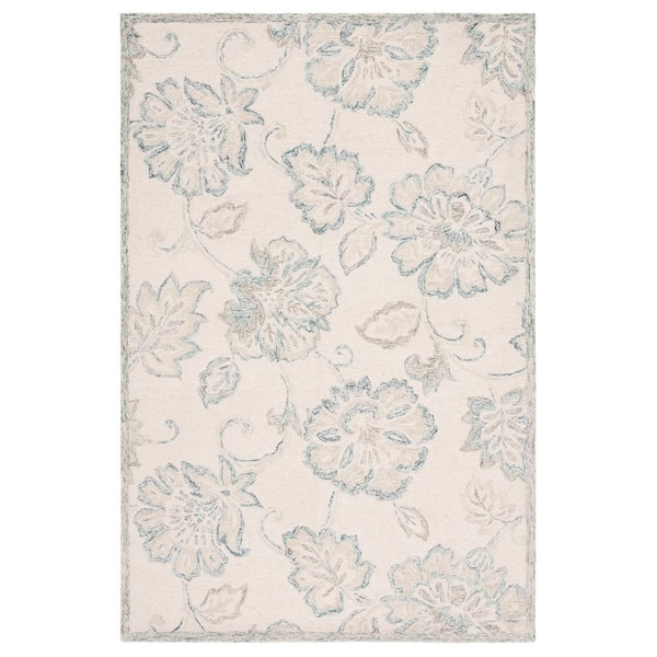 SAFAVIEH Micro-Loop Ivory/Blue 4 ft. x 6 ft. Abstract Floral Area Rug
