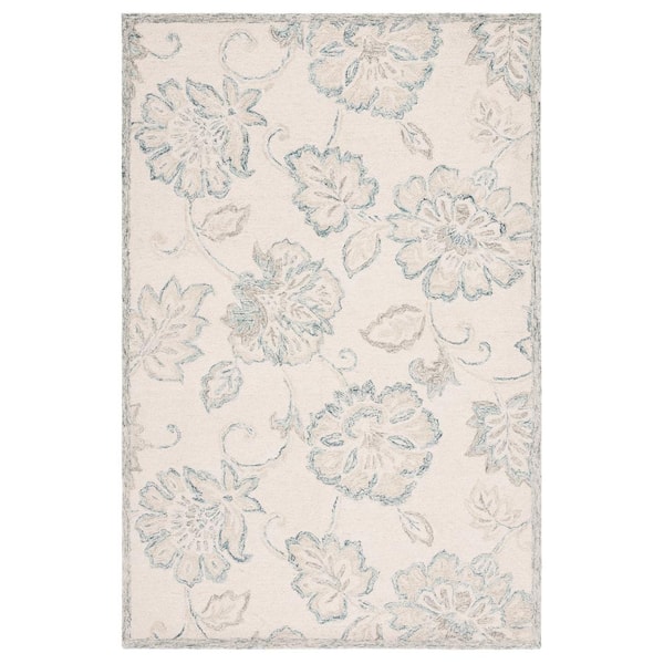 SAFAVIEH Micro-Loop Ivory/Blue 5 ft. x 8 ft. Abstract Floral Area Rug