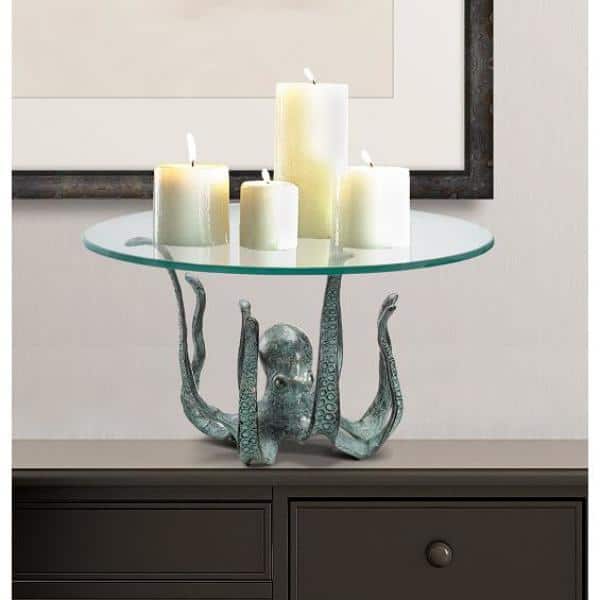 Verdigris Cast Iron Octopus Table Server with Glass Top
