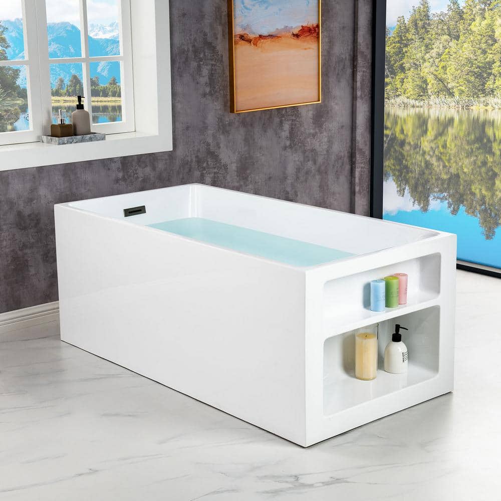 Bradbury 59 in. Acrylic Freestanding Rectange Soaking Bathtub with Drain and Overflow Included in White price history on PriceWatchPro