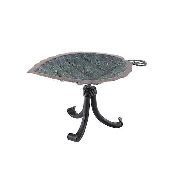 Achla Designs Aspen Leaf Birdbath w/Tripod Stand, 13 in. Long, Antique Brass Plated, Grey