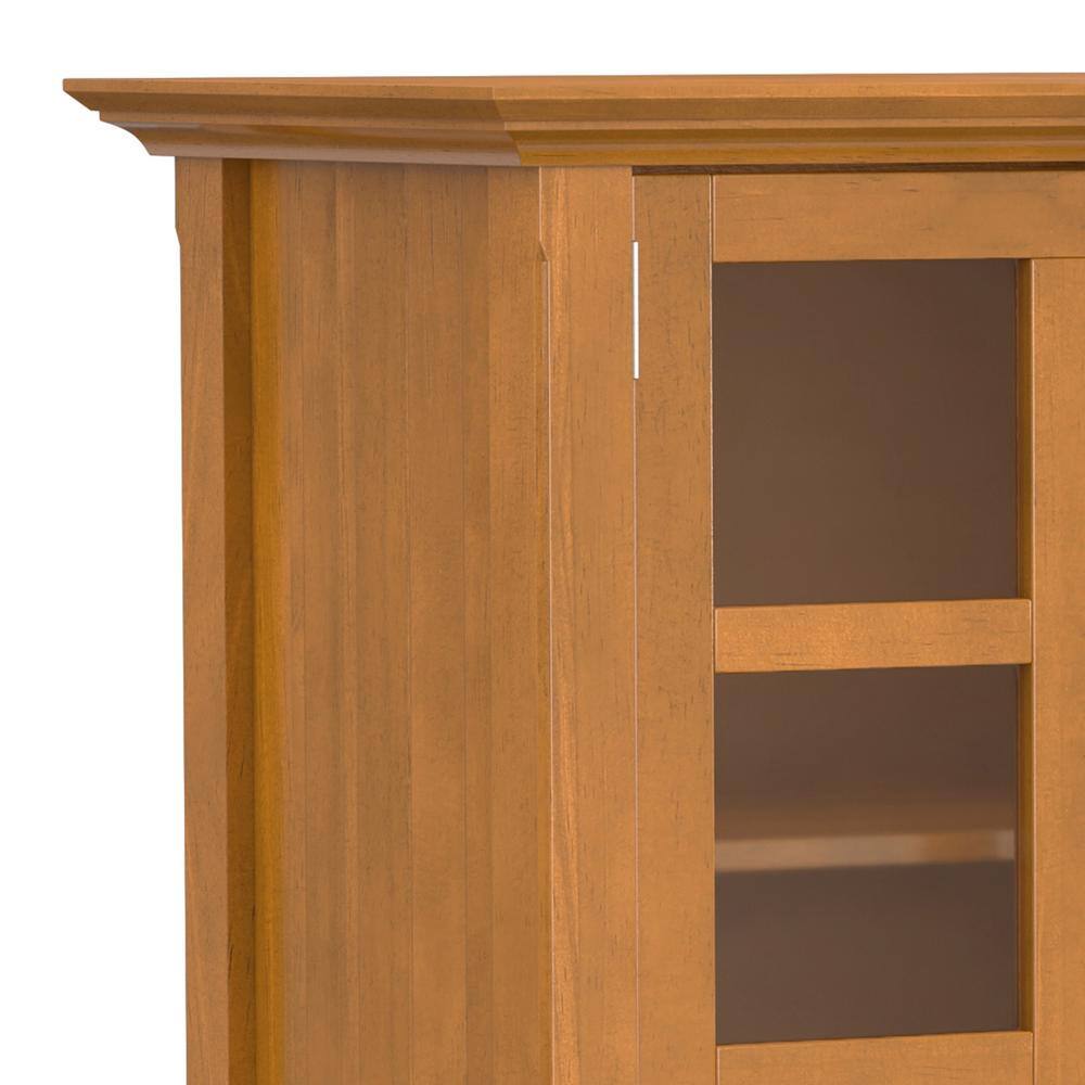 Light Golden Brown Pine and Plywood Storage Cabinet with Glass Doors