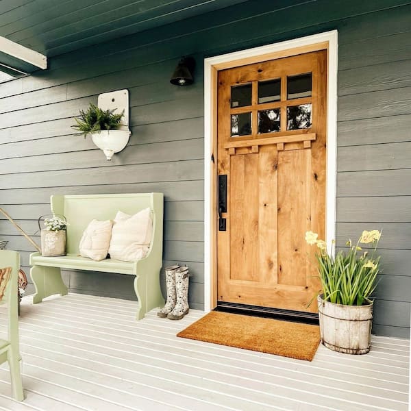32 in. x 80 in. Craftsman Knotty Alder Right-Hand/Inswing 6-Lite Clear Glass Unfinished Wood Prehung Front Door w/DS