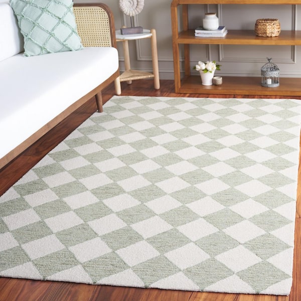 Ebony 8 ft. x 8 ft. Sage/Ivory Checkered Square Area Rug